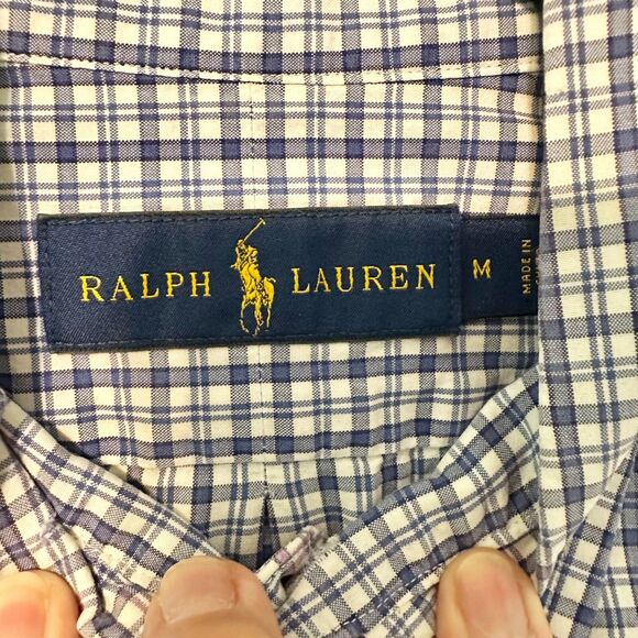 Ralph Lauren Mens Shirt Button Up Plaid Size M Blue Pony 100% Cotton - Picture 6 of 12